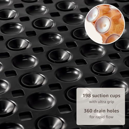 OTHWAY Bath Tub Shower Mat Non Slip, Bathtub Floor Liner Mats for Inside Shower Bathroom, Suction Cups and Drain Holes for Feet Scrubbing, Machine Washable, Soft on Feet, 35x16 Inch, Black - color: Black