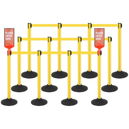STARSIGNS 12 Pack Crowd Control Barriers - Weighted Base Stanchions with 10 Feet Retractable Belts Yellow Stanchion Posts Set for Retail, Banks, Public Spaces - color: Yellow- 12 Packs