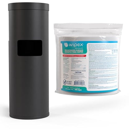 Wipex Gym Wipes Bundle: (1) Premium Black Wipe Dispenser with Trash Bin - Stainless Steel and (1) 800ct Disinfecting Gym Wipes Refill Roll - Suitable Use for School, Office, Gym, and Public Venues - size: 1 Count (Pack of 800)