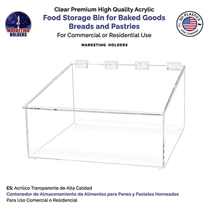 Marketing Holders Acrylic 10”W Bread Pastry Bin Top Opening Dry Food Baked Goods Candy Display Clear Plexiglass Hinged Lid for Easy Access
