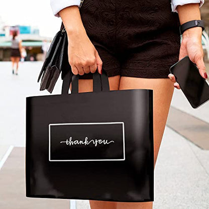 Thank You Shopping Bags - Soft Loop Handles Black 50Pcs 17x16In