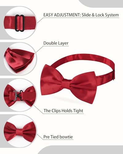 AWAYTR Bow Ties for Men - Pre-Tied Adjustable Tuxedo Style for Wedding - color: Dark Red