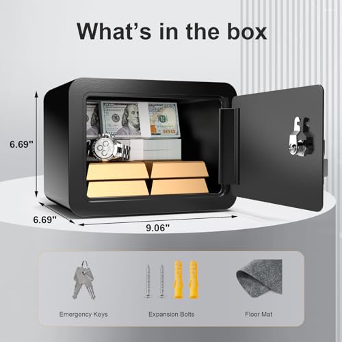 Marcree 0.23 Cub Safe, Small Safe Box with Key, Mini Safe for Kids - color: 0.23 cuft-BLACK