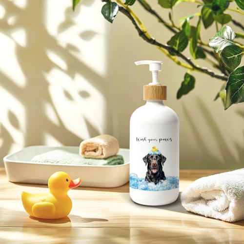 Black Labrador Retriever Bathroom Glass Soap Dispenser, Black Lab Gifts Hand Soap Dispenser, Labrador Dog Lover Gifts Refillable Bathroom Handsoap Lotion Bottle with Pump - color: Black Labrador