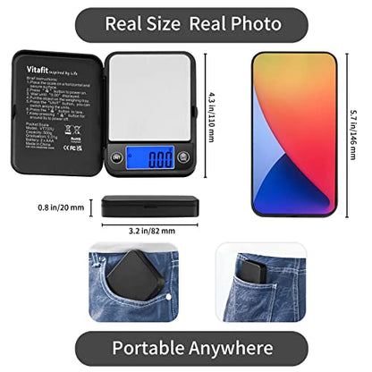 Vitafit 500g Digital Pocket Scale High Accuracy 0.01g, Gram Scale Blue LCD