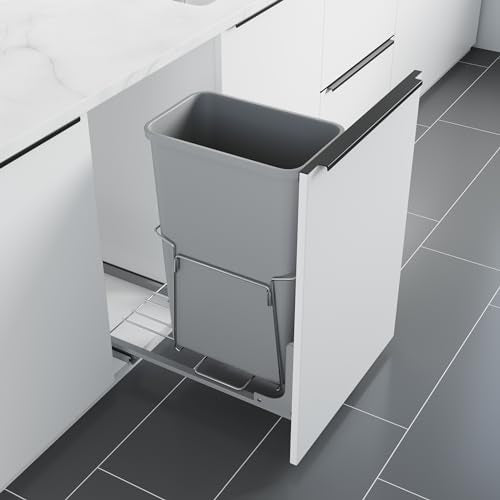 Dowell B15 Aluminum Base Wastebasket Pullout with Door Mount and 50Qt/13Gal Plastic Bin (4012 0115+50) - size: Single Pull-Out - 50Qt