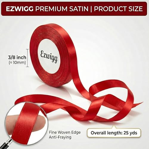 Red Ribbon 3/8 Inch 25 Yards, Smooth Continuous Ribbon for DIY Crafts, Gift Wrapping, Wedding Bows & Floral Design - color: red