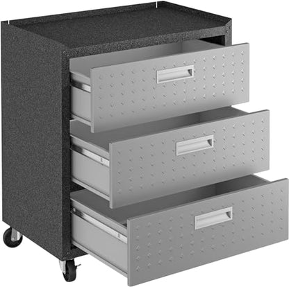 Manhattan Comfort Fortress Collection Convenient Durable Mobile Garage Chest Great for Tools and Supplies, Dark Charcoal Gray/Silver - color: Black/Grey, style: 3-Drawer