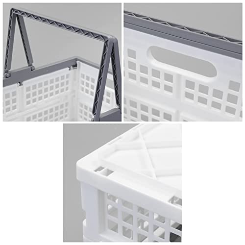 16 L Collapsible Plastic Storage Crates with Handles, Foldable Shopping Baskets, 2 Packs