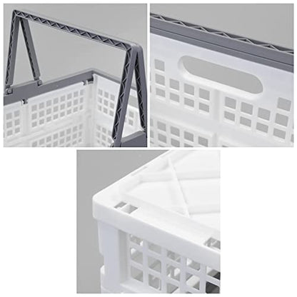 16 L Collapsible Plastic Storage Crates with Handles, Foldable Shopping Baskets, 2 Packs