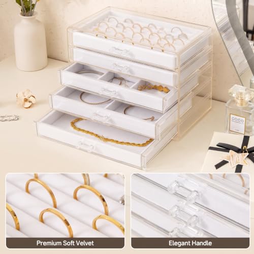 Frebeauty Acrylic Jewelry Box,5-Layer Jewelry Organizer with Drawers - color: White