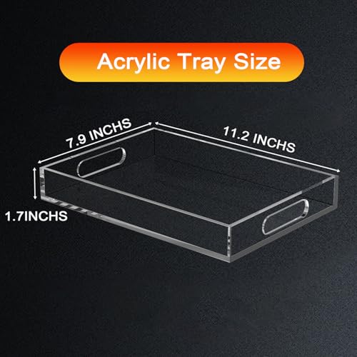 Clear Acrylic Tray with Raised Edges, Multi-Purpose Organizer Tray for Vanity, Bathroom, Kitchen, Countertop, Dresser & Desktop, Waterproof & Scratch-Resistant - size: 11.2" x 7.9" x 1.7"
