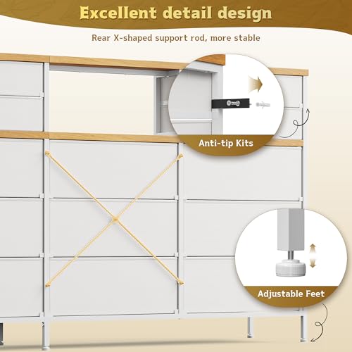 Homkdom White Dresser for Bedroom with 9 Fabric Drawers & Display Top Shelf - color: White