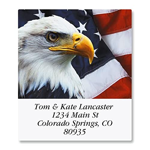 Colorful Images Patriotic Bald Eagle Return Address Mailing Labels, Personalized in The USA with Names & Addresses, Set of 144 Self Adhesive, Easy Peel Flat Label Sheets, 1½” x 1¾”, 1 Design - style: Eagle-Square