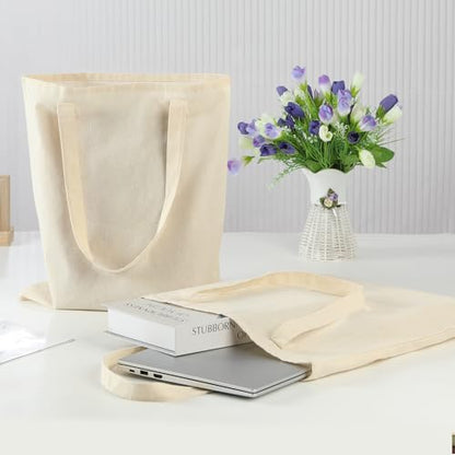 Carbrea 12 Pack Thin Canvas Tote Bags Bulk, Reusable Grocery Bags - Beige - color: Beige, size: Medium