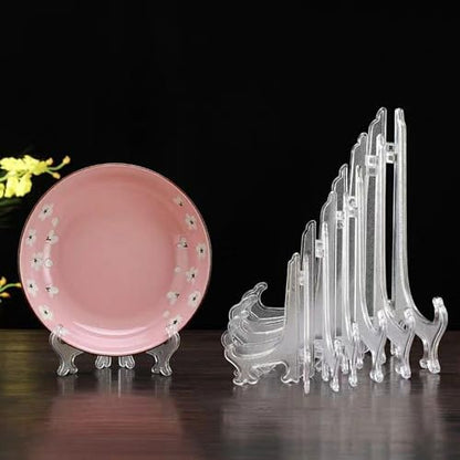 LonlyEagle 4 Pack 12 Inch Clear Plastic Easels or Stand/Plate Holders to Display Pictures or Other Items at Weddings, Plate Stands for Home Decoration, Birthday, Tables - size: 12 inch