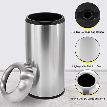 Dyna-Living Large Trash Can Open-Top Stainless Steel Garbage Can with Lid - color: Silver