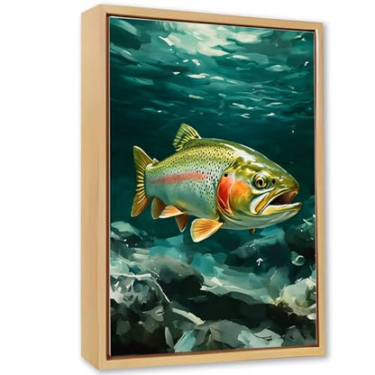 Rainbow Trout Underwater Wooden Box Sign Wall Art 8x12 Inch - color: Rainbow Trout