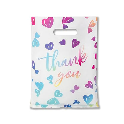 WAKAKO Thank You Bags for Business Small, 2.36Mil Plastic Shopping Retail Gift Bags for Party Clothes Boutique 50 Pack (25X35cm) - size: S 50pack (13.7 X 9.8 Inch)