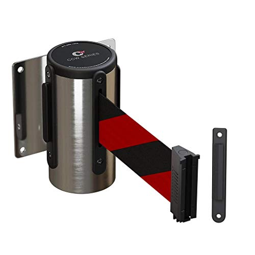 Crowd Control Warehouse WMB-125 Wall Mount Retractable Belt Barrier, 11 Ft - color: Black & Red Diagonal Stripes, size: Solid Color