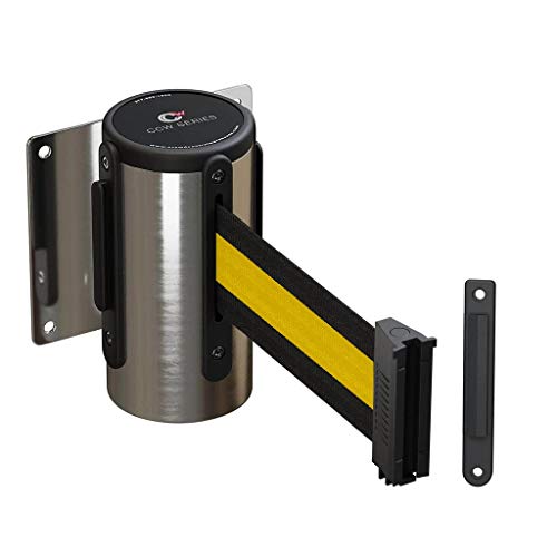 Crowd Control Warehouse WMB-125 11 Ft Wall Mount Retractable Belt Barrier - color: Black/Yellow Stripe, size: Solid Color