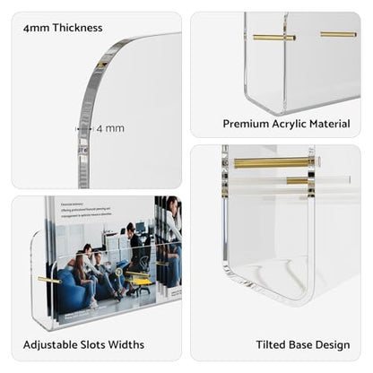 HIIMIEI Brochure Holder Wall Mount, 2-Pack Acrylic Modular Flyer Rack - size: 4 Slots