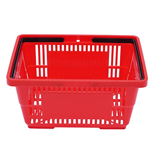 Shopping Basket, 17 * 12 * 9inch Set of 12 Freestanding Store Baskets w/Foldable Handle, Stackable Hand-held Basket for Supermarket, Retail, Bookstore, Red
