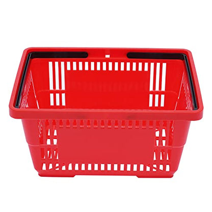 Shopping Basket, 17 * 12 * 9inch Set of 12 Freestanding Store Baskets w/Foldable Handle, Stackable Hand-held Basket for Supermarket, Retail, Bookstore, Red