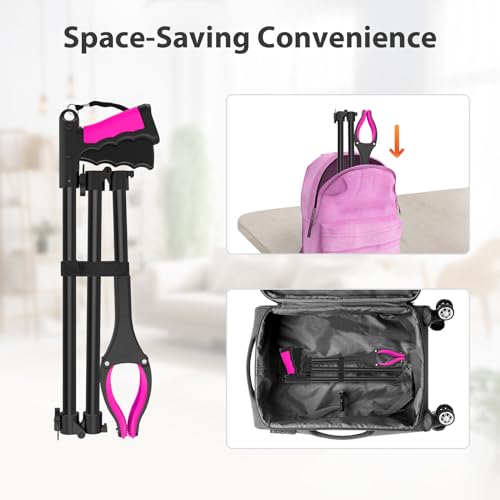 43" Foldable Grabber Reacher Pickup Tool for Seniors, Pink - size: 43-Inch