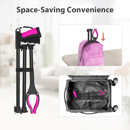 43" Foldable Grabber Reacher Pickup Tool for Seniors, Pink - size: 43-Inch