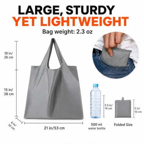 Reusable Grocery Bags 6 Pack, Foldable Shopping Bags with Pouch, Heavy Duty 50 LBS, Machine Washable Travel Totes - color: Gray