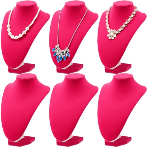 Huquary 6 Pcs Necklace Display Stand Bust Jewelry Holder, Rose Red, Velvet - color: Rose Red