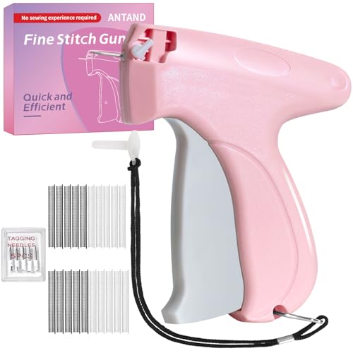 Handheld Stitch Gun for Clothes Portable Quick Stitch Sewing Gun Fixer Micro Hand Clothing Hemming Tool Kit Includes 6 Needle, 5mm 1,000 Fasteners & 8mm 1,000 Fasteners (Pink)