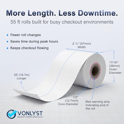 Thermal Receipt Paper Rolls for Dejavoo Z8 Z9 Z11 P1 P3 P8 QD1 QD2 QD4 QD5 – 2 1/4 x 55 BPA Free Credit Card Machine & POS Printer Paper with Red End Warning Stripe – 50 Pack - size: 50 rolls