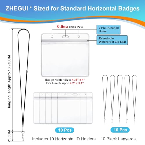 Breakaway Lanyards for Badges Holder 10 Pack with 4x3 ID Card Holder - color: Breakaway Black, size: 10 Pack