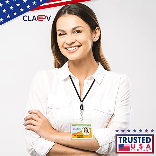 Claev - Horizontal ID Name Badge Holders - Clear, 4x3 Inch, 100 Pack - size: 100