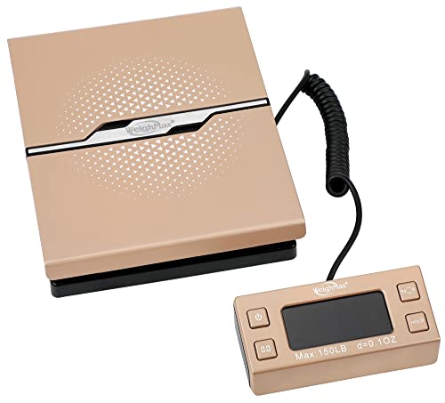 Weighmax W-8809 150 lbs x0.1oz Digital Shipping and Postal Scale with Extended Display, Gold, Battery and Ac Adapter Included - color: Gold