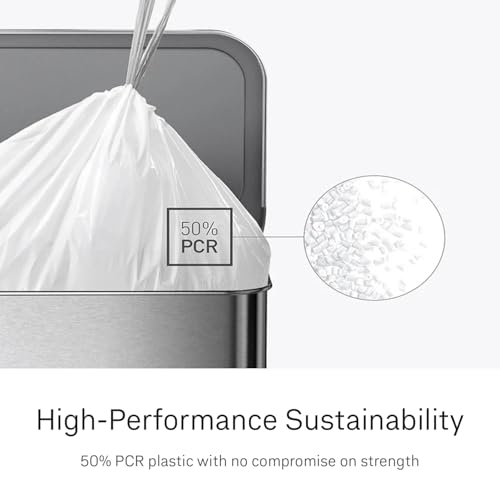 simplehuman Code M 60 Count Custom Fit Liners, Drawstring Kitchen Trash Bags, One-by-One Mess-Free Dispense, Extra Thick & Double Seamed, 50% PCR Plastic, 40-45 Liter / 11-12 Gallon, White - size: 60 Count (Pack of 1)