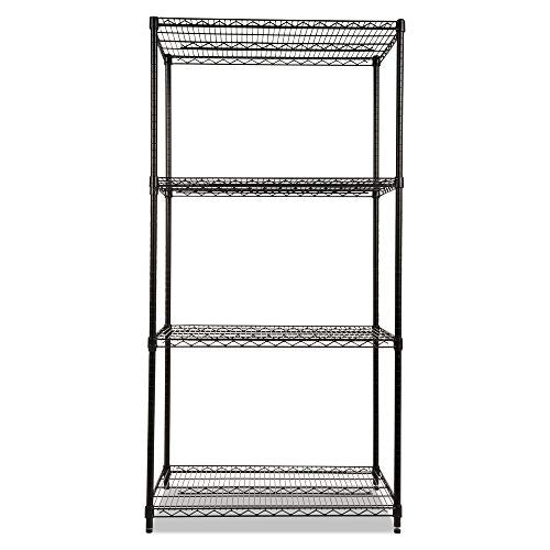 Alera ALE Industrial Heavy-Duty Wire Shelving Starter Kit, 4-Shelf, 36w x 24d x 72h, Black - color: Black, size: 36w x 24d x 72h
