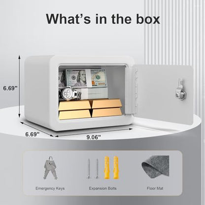 Marcree 0.23 Cubic Safe Box for Kids, Steel Security Safe with Key Lock - color: 0.23 cuft-WHITE