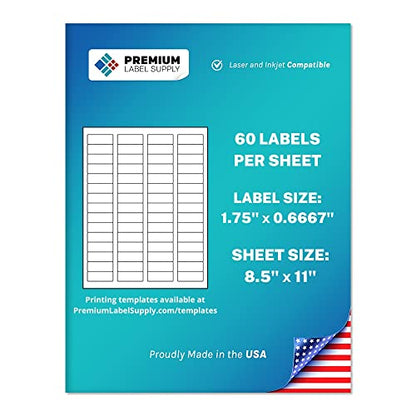 Premium Label Supply White Sticker Return Address Labels – 1-3/4" x 2/3" – Laser/Inkjet Compatible – (60 per Sheet), 100 Sheets – 6,000 Total Adhesive Labels - size: 6000 Labels