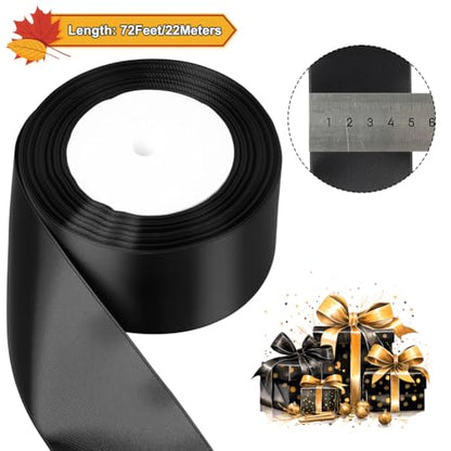 Tenn Well 24yd 2" Black Satin Ribbon Wide Silky for Gift Wrapping - color: Black, size: 5cm, 24yards