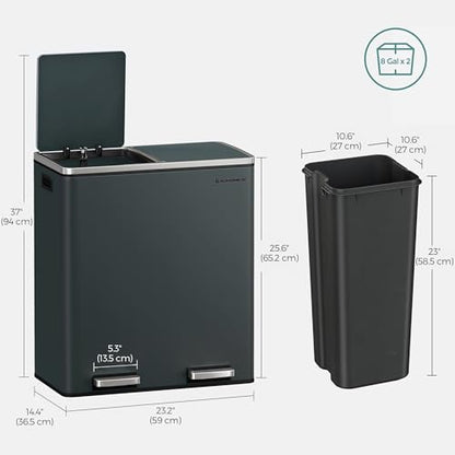SONGMICS Trash Can, 2 x 8 Gallon (2 x 30 L), Greenish-Gray - color: Greenish-Gray, size: 2 x 8 Gallon