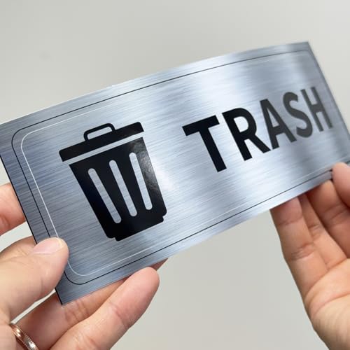 GRITKULTURE Premium Trash & Recycling Stickers for Bins – 2 Pack Metallic Look Printed Labels (Not Real Metal) – Clear Waste Sorting Decals for Kitchen, Office & Garage – Waterproof Vinyl, Easy Peel & Removable(1)