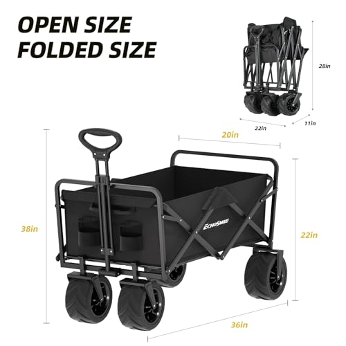 EchoSmile Wagons Carts Foldable Heavy Duty 350Lbs Capacity, Black - color: Black