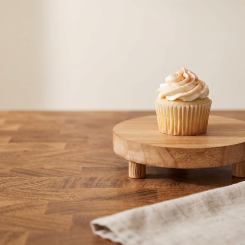 HOZEON 4 PCS Wooden Display Risers, Round Wooden Pedestal Stand for Dessert Display, Kitchen Organization, Retail Display and Home Decor(4 Sizes, Light Brown)