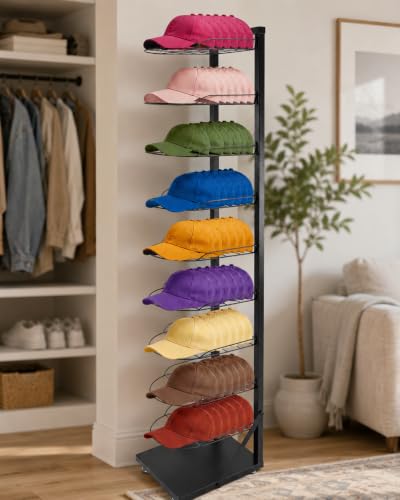 Hat Display 9 Tier, Hat Rack Stand Up to 70 Caps, Metal Hat Stand for Multiple Hats, Commercial Home Hat Display Stand