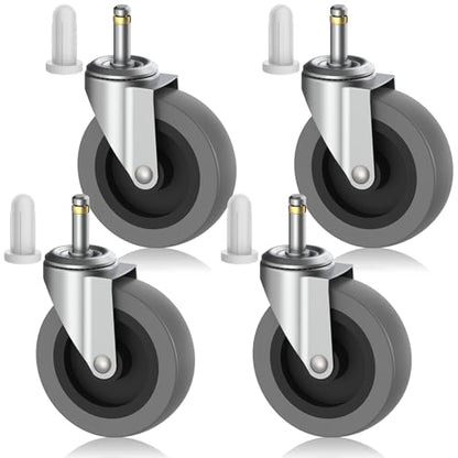 4 Inch Swivel Stem Casters 7/16-Inch Stem Diameter Rubber Wheels - 4 Pack - style: 4 Inch-7/16"x1-3/8"
