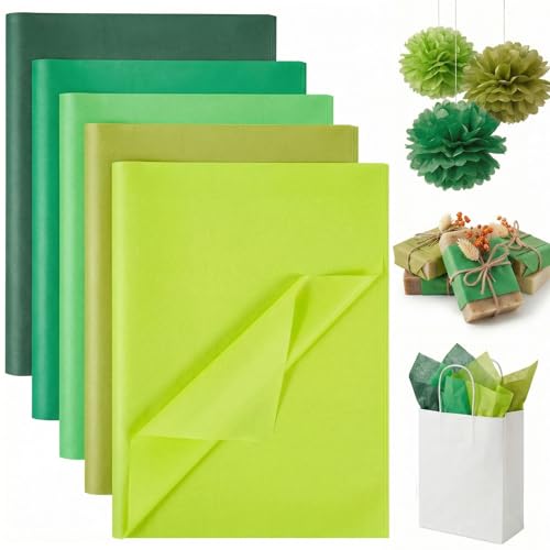 Koogel 330 Sheets Green Tissue Paper, 5 Shades, 14 X 10 inches - color: Assorted Green