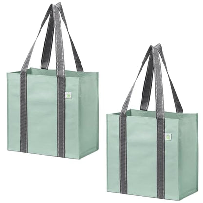 VENO 2/4 Pack Compact Reusable Grocery Shopping Bags with Hard Bottom - color: Light Green